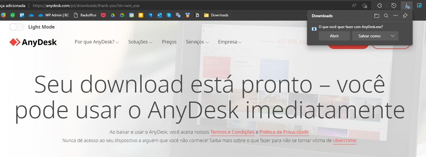 Página que o usuário é direcionado após clicar para baixar