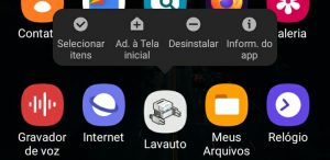 Menu do aplicativo que é exibido ao pressionar e segurar o ícone