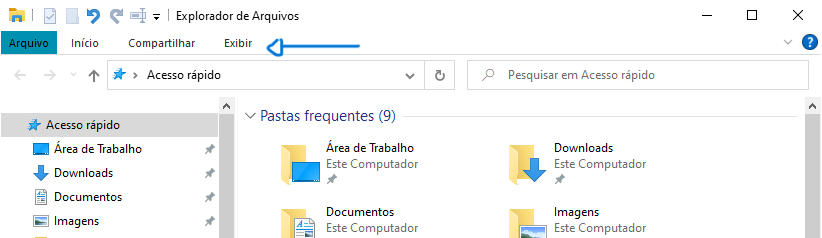 Parte superior da janela do explorador de arquivos no Windows 10