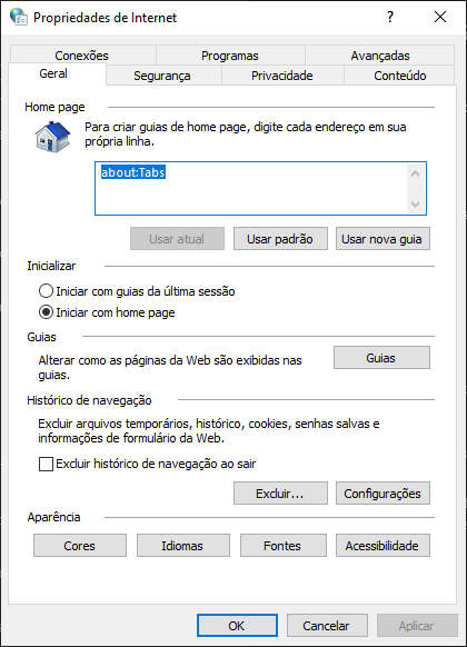 Opções da Internet no Windows 10
